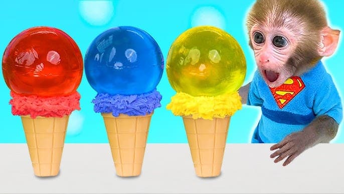 Monkey playing with Ice creams jelly